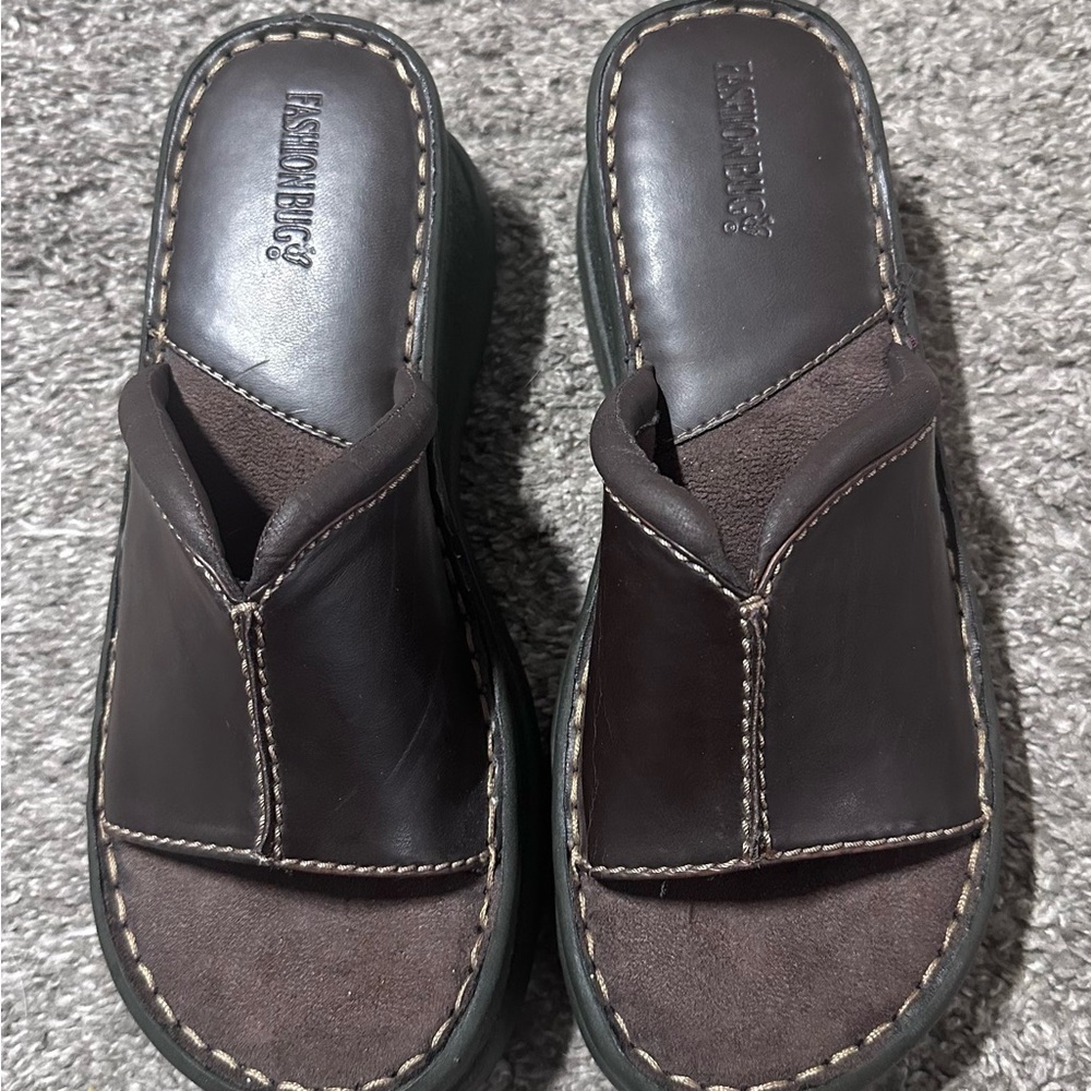 Fashion Bug Brown Wedge Slide Sandals